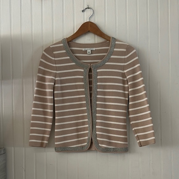 Banana Republic Beige and White Striped Cardigan Sweater sz Small - Picture 3 of 12
